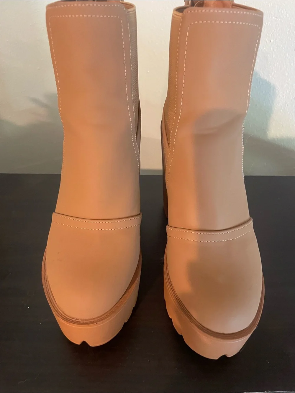 Tan Chunky Platform Ankle Boots